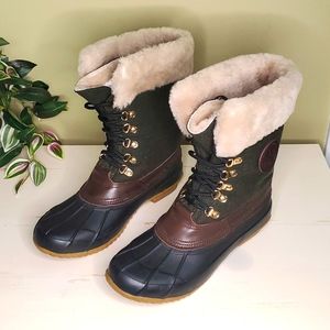 Tory Burch | Jada Fur-Lined Mid-Shaft Lace-Up Rubber Duck Boots Sz 7